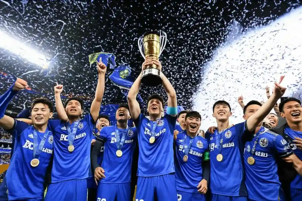 2022 K리그1 우승팀 울산 현대 선수들이 우승 트로피를 들고 기뻐하는 역사적인 순간