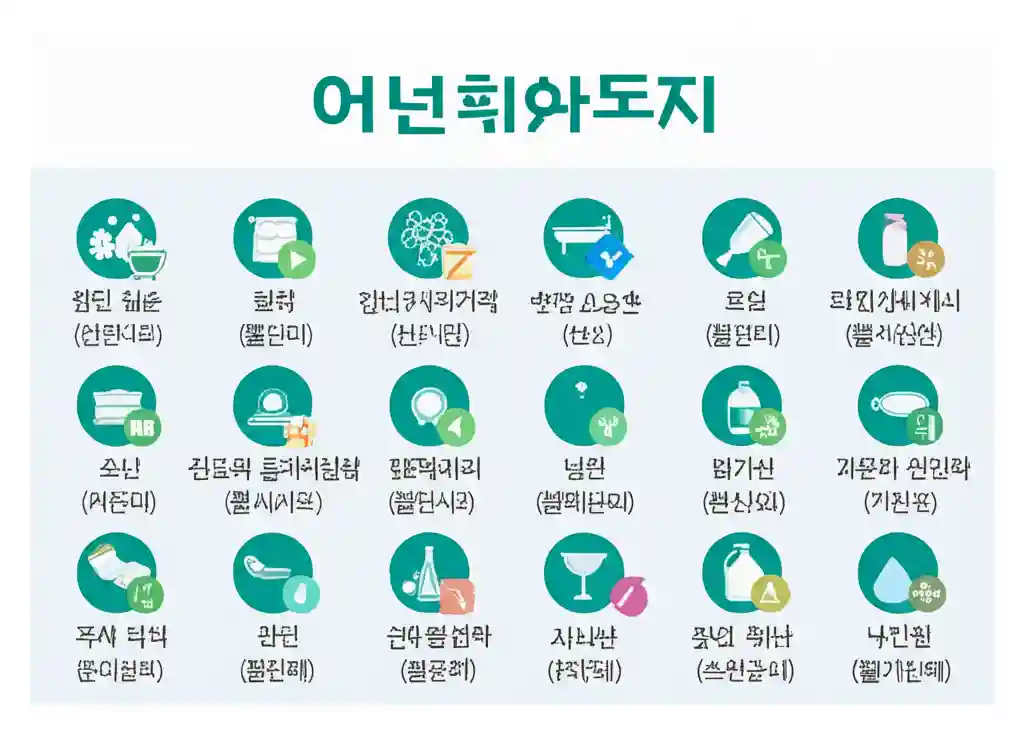 세탁 세제, 주방 세제, 생활용 세제, 특수 목적 세제로 분류된 다양한 세제 종류를 보여주는 인포그래픽